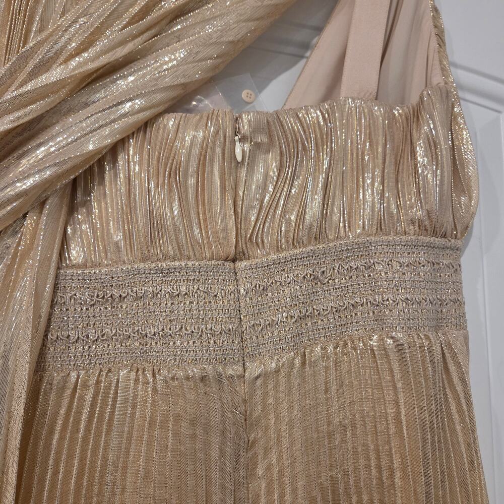 Alice + Olivia Rosalie Wide leg silk blend pleated gold jumpsuit size 0 - Picture 10 of 11